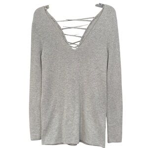 Express Gray Lace Up Back Sweater Women’s Small Long Sleeve